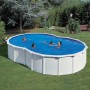 Piscina ovale da giardino Varadero (500x340x120 cm) in acciaio bianco con persone che nuotano.