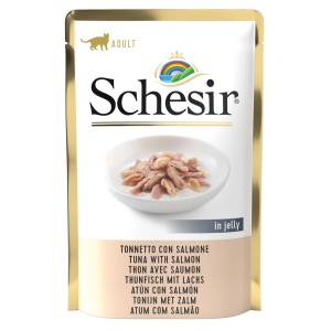 Schesir cibo umido per gatti Tonno con Salmone, confezione da 85g.