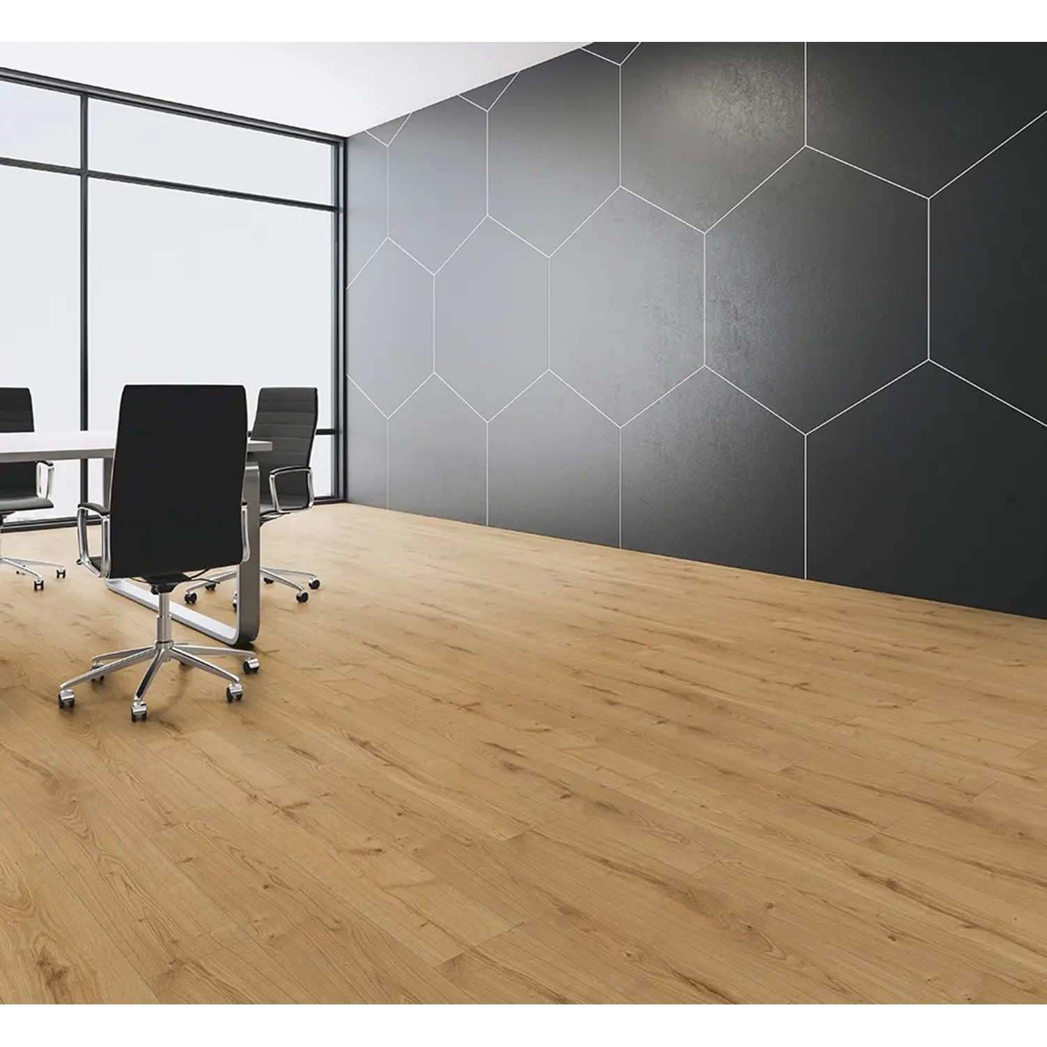 Laminato Kaindl Comfort 7mm Rovere Severina installato in un ufficio.