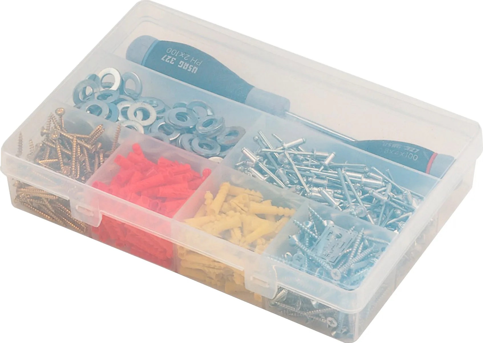 Portaminuterie Terry Mix F2 - Organizer Con Coperchio Trasparente, 10 Scomparti, Dimensioni 24.3x18.6x3.8 Cm, Colore Blu