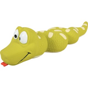 Serpente giocattolo giallo per gatti con macchie bianche, categoria giochi per gatti.