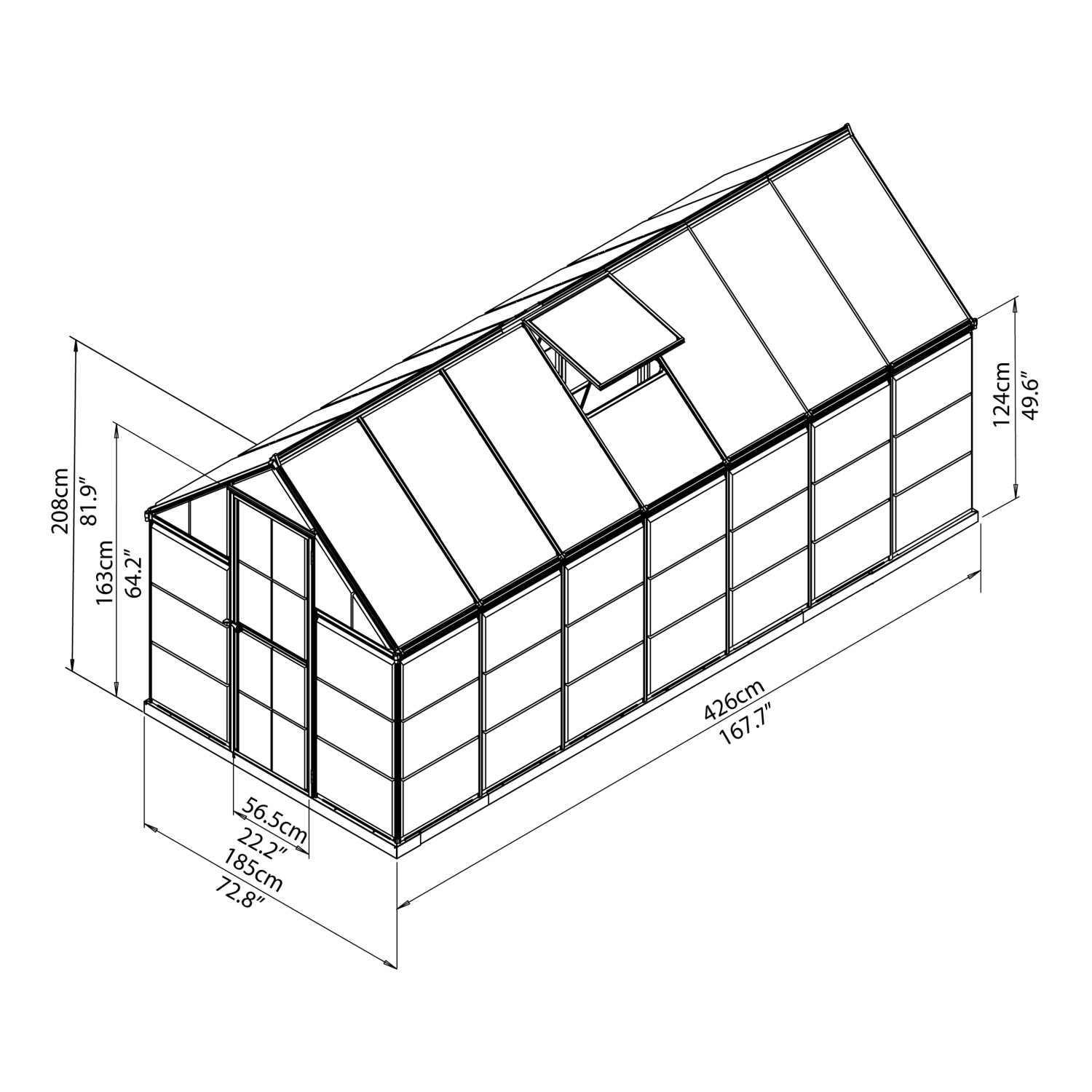 Disegno tecnico: serra Palram Canopia Hybrid 4.3 x 1.9, dimensioni e dettagli.
