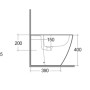 Disegno tecnico del bidet t.b.t. con misure per l'installazione.