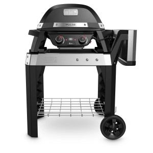 Barbecue elettrico nero t.b.t. con carrello e display digitale della temperatura.
