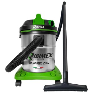 Ribimex Aspiratutto aspirapolvere per liquidi e solidi con contenitore da 20L, acciaio inox e base verde.