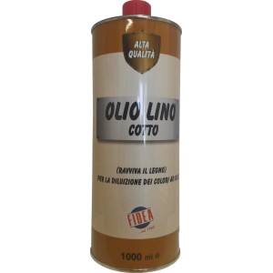 Barattolo di olio di lino cotto per legno, 1000ml. Adatto per la cura del legno e come diluente.