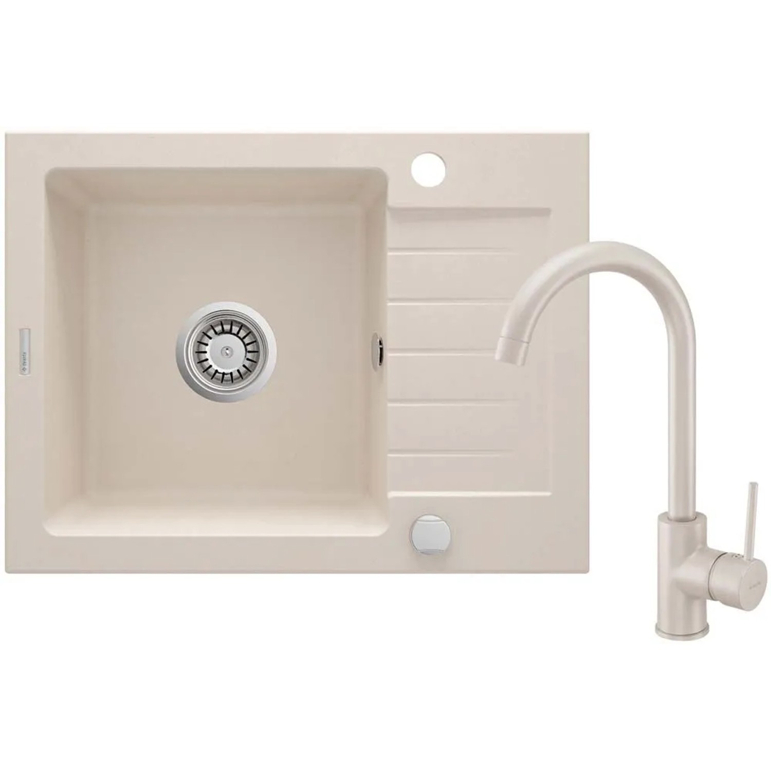 Lavello 1 vasca con gocciolatoio Idrostile Martí con rubinetto 440x164 mm Beige