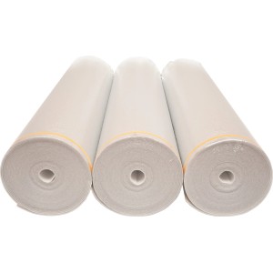 Tre rotoli di sottofondo per pavimenti t.b.t., arrotolati e confezionati.