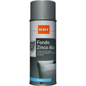 Spray OBI Zinco-Alluminio, fondo per metalli, colore argento.