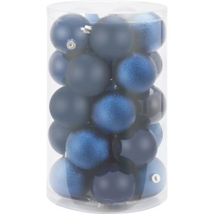 Set di 25 palline di Natale blu (Ø 6 cm) con finiture opache, lucide e glitterate.