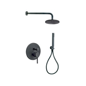 Sistema doccia nero t.b.t. con soffione e doccetta per la doccia.