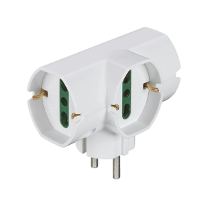 Adattatore multiplo t.b.t. bianco per prese, a forma di T.