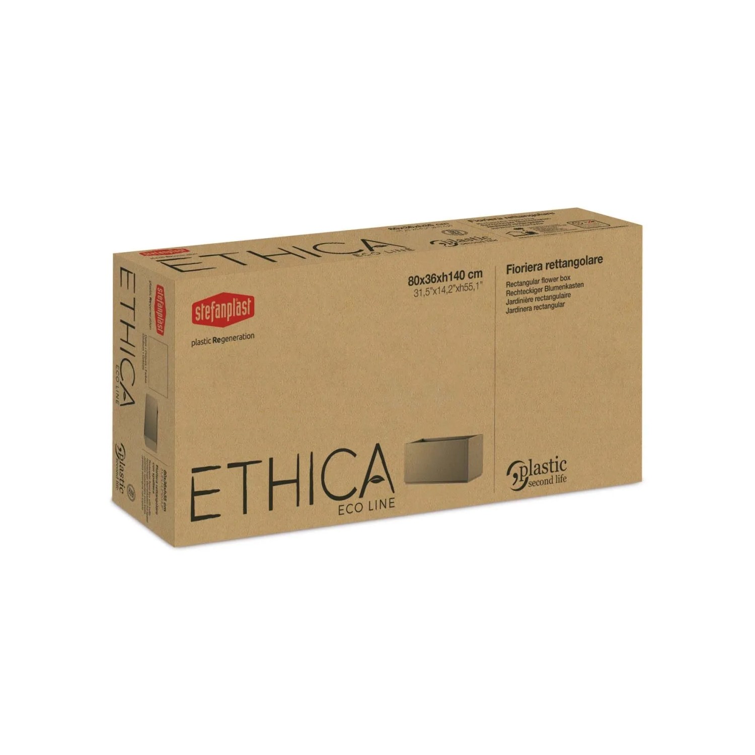 Fioriera da esterno Stefanplast Ethica Plastica riciclata caffè 80x36x35 cm_6