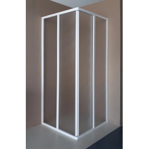 Box doccia angolare t.b.t. con telaio bianco e vetro satinato.