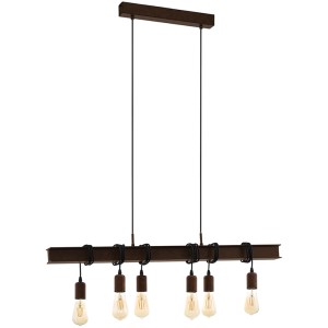 Lampada a sospensione Eglo Townshend, 6 luci, nero-marrone, con lampadine a vista.