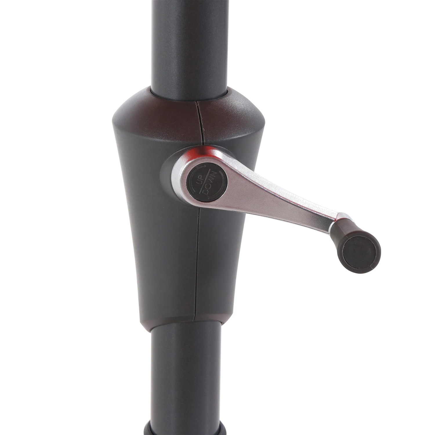 Dettaglio del meccanismo a manovella dell'ombrellone beige Honolulu per una facile apertura e chiusura.