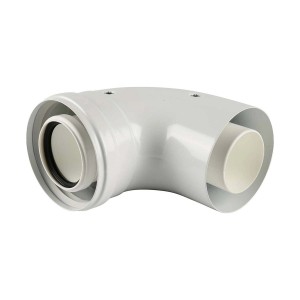 Raccordo a gomito bianco t.b.t. per Caldaie, vista dettagliata.