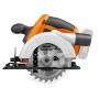 Sega circolare a batteria Worx WX529.9 20V, arancio-nero, con lama. Design compatto.