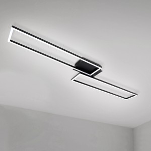 Plafoniera LED moderna t.b.t. con cornici rettangolari nere e luce brillante.