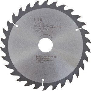 Lama per sega circolare LUX-Tools, 190x2.0x30 mm, Z30 HW, per tagli precisi.