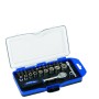Set di punte e bussole LUX, 38 pezzi, in custodia blu con coperchio trasparente.