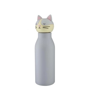 Borraccia grigia con tappo a testa di gatto per campeggio e outdoor.