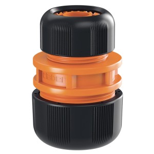 Raccordo per irrigazione t.b.t., nero e arancione.