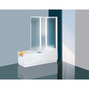 t.b.t. Parete vasca a 3 ante in vetro con telaio bianco.