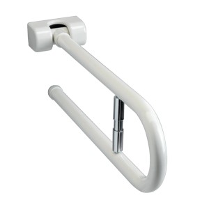 Maniglione di sicurezza pieghevole bianco per bagno.