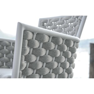 Sedia giardino contract C-braccio alluminio bianco corda beige imbottita