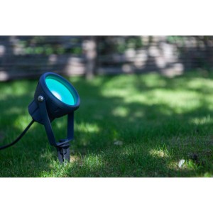 Faretto da giardino a LED Lutec Mini Leto, antracite, con luce verde.