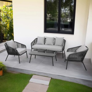 Set di mobili da giardino t.b.t. grigio con divano, poltrone e tavolo per patio o giardino.