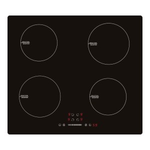 Piano cottura a induzione t.b.t. nero con quattro zone di cottura e display digitale.