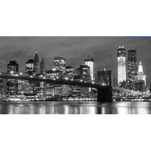 Quadri in bianco e nero con skyline e ponte di notte.