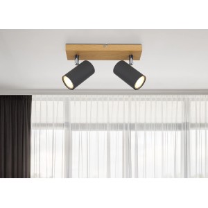 Globo Faretto Robby, 2 luci, grafite con effetto legno. Spot moderno per lampadine GU10.
