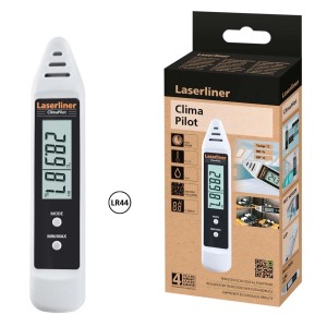 Misuratore Laserliner ClimaPilot con display e confezione. Strumento preciso per temperatura e umidità.