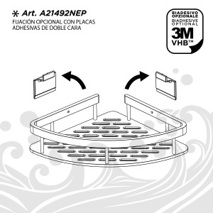 Mensola angolare per doccia per montaggio a parete opzionale con strisce adesive. Mensola da bagno per la doccia.