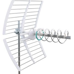 Antenna TV bianca per una ricezione ottimale del segnale video.