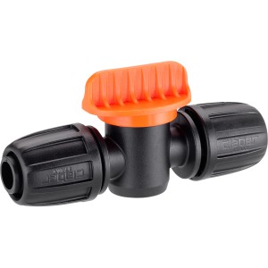 Raccordo a T nero con valvola di intercettazione arancione per accessori pompa.