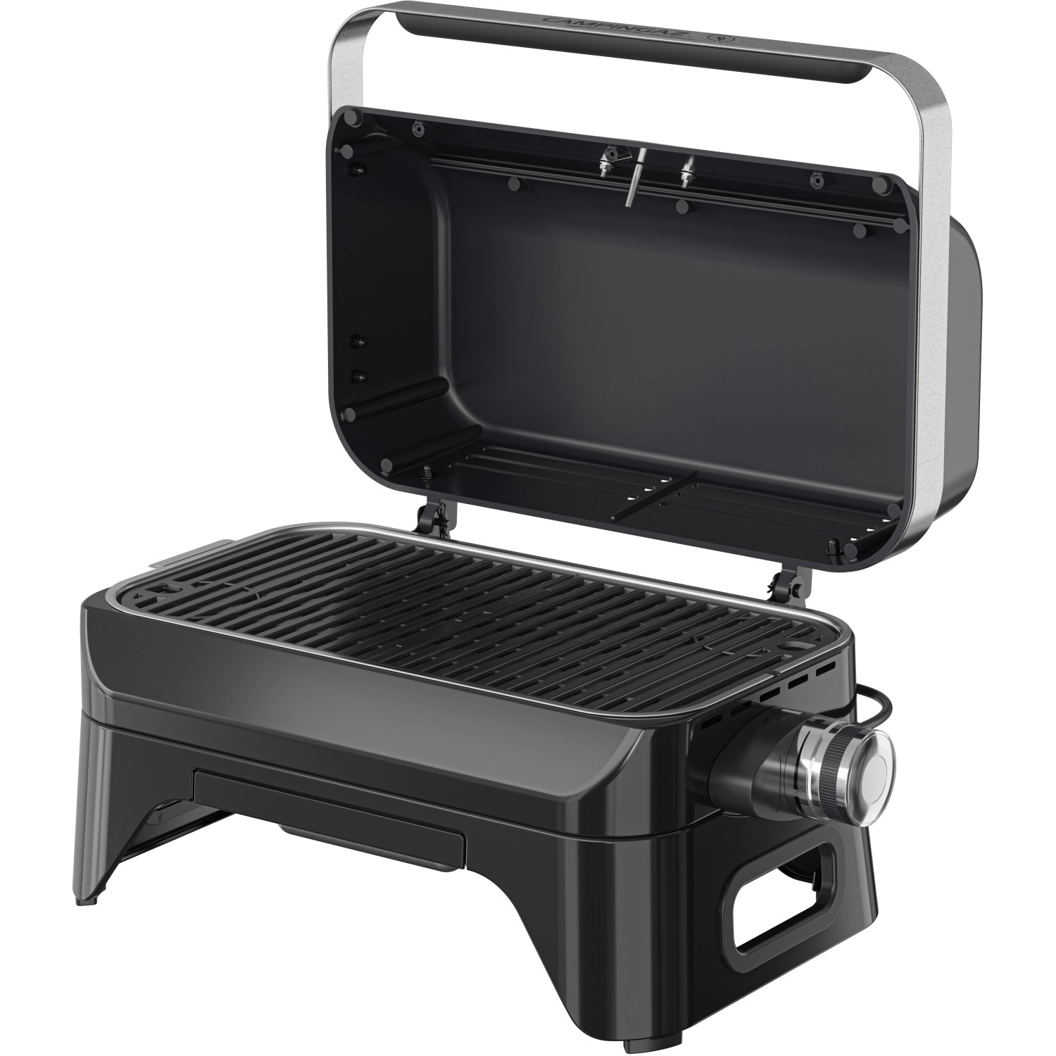 Campingaz Barbecue elettrico Attitude 2 Go Electric, aperto. Grill da tavolo compatto per campeggio e giardino.