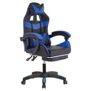 Sedia gaming reclinabile con poggiapiedi e supporto lombare nero/blu