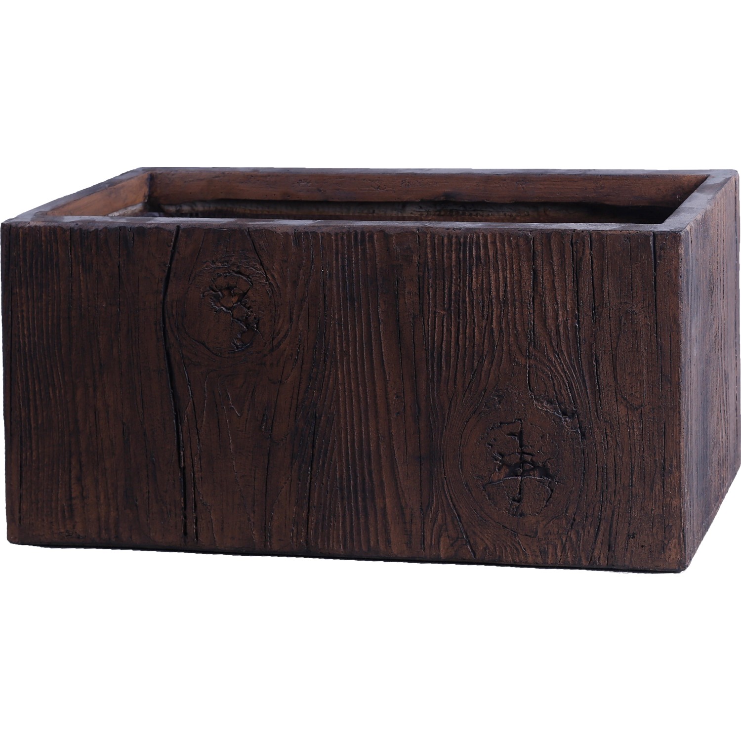 Fioriera marrone in Fiberclay (21x21x49,5 cm) effetto legno, ideale per esterni.