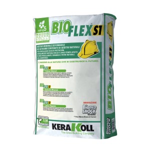 Sacco di adesivo per piastrelle BioFlex S1 di KeraKoll, adesivo minerale.