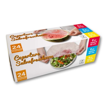 Coperture salvafreschezza elastiche per contenitori 24 pz 3 misure