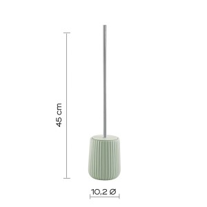 Set Scopini WC chiaro con contenitore a coste e manico argentato.