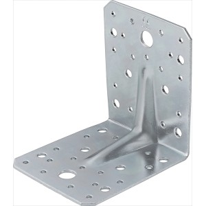 Staffa angolare zincata con nervatura, 105x105x90 mm, per giunzioni angolari stabili.
