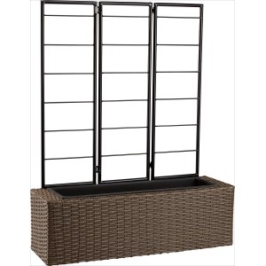 Fioriera antracite con grigliato effetto vimini per giardino o terrazzo.