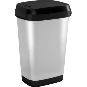 Cestino Dual Swing 50L effetto acciaio con coperchio basculante nero per cucina e ufficio.