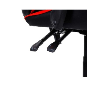 Dettaglio: meccanismi e leve di una sedia gaming nera.