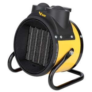 Stufetta elettrica t.b.t. gialla con griglia nera e supporto.